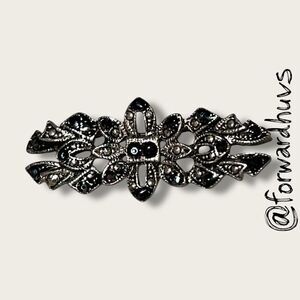 Vintage Sterling Silver Marcasite Floral Pin – C Clasp – Ornate 2” Brooch